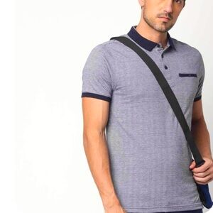 Tailorbyrd Men’s Shirt Sleeve Polo Shirt With Welt Pocket Navy Blue Size M NWT